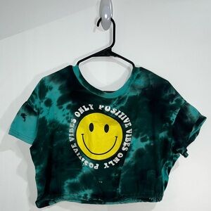 Turquoise Tye-Dye Crop Top w/ Smiley Face